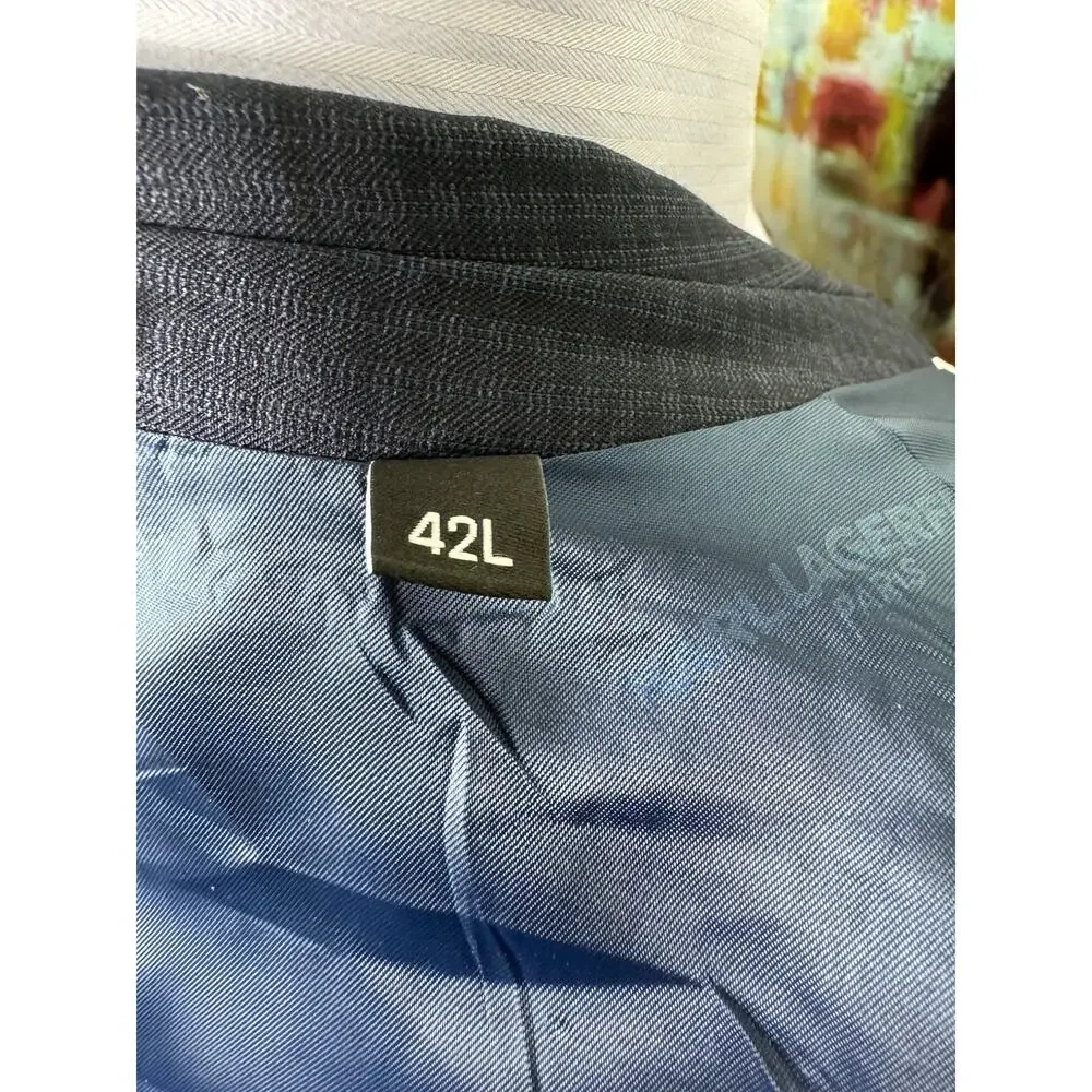 Karl Lagerfield Mens Navy Plaid 42L 2 Piece Suit Pants 36/32